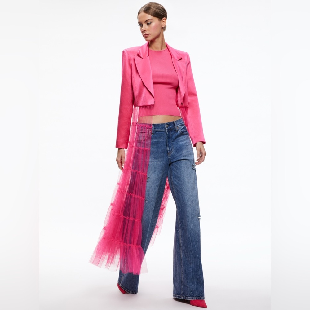 NWT Alice & Olivia Everly Tulle blazer candy pink sz sm - Picture 3 of 14